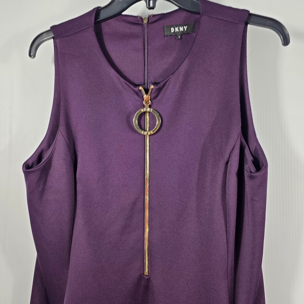 DKNY Womens Purple Fit and Flare Ring Zip Sleeveless Colorblock Dress Size 10